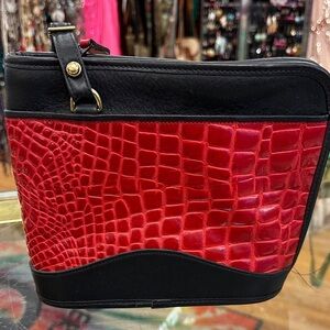 Chic Red and Black Croc-Embossed Clutch